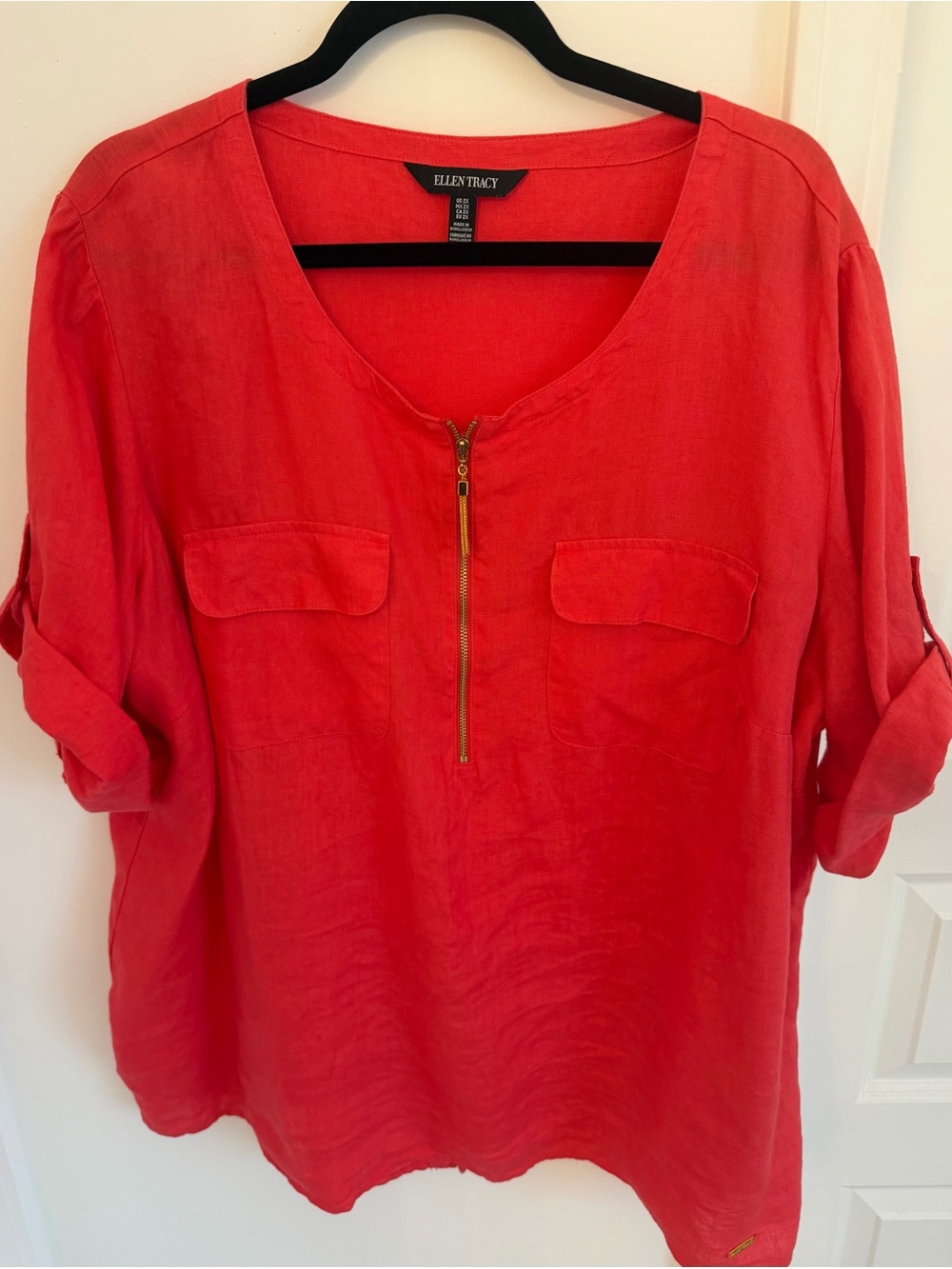 Ellen Tracy Coral Linen Zip Tunic